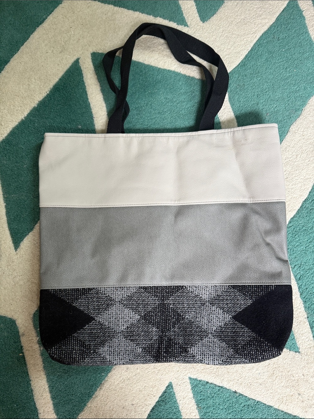 Gray and Black Colorblock Tote Bag